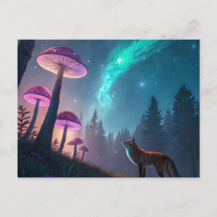 Postal Bosque de zorro de fantasía de hongos brillantes A