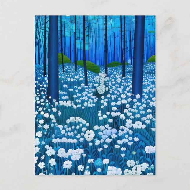 Postal Bosque Encantado de Flores Silvestres Blancas (Anverso)