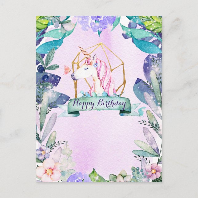 Postal Bosque Encantado Fantasía Cumpleaños Unicornio Mág (Anverso)