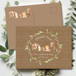 Postal Bosque encantado Gracias<br><div class="desc">Presentamos nuestro encantador diseño de ducha para bebés de animales de bosque, perfecto para celebrar la llegada de su pequeño. Este diseño rústico cuenta con adorables animales de bosque, que le dan un toque natural a su evento especial. Los colores cálidos y acogedores crean un ambiente acogedor, lo que crea...</div>