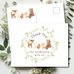 Postal Bosque encantado Gracias<br><div class="desc">Presentamos nuestro encantador diseño de ducha para bebés de animales de bosque, perfecto para celebrar la llegada de su pequeño. Este diseño rústico cuenta con adorables animales de bosque, que le dan un toque natural a su evento especial. Los colores cálidos y acogedores crean un ambiente acogedor, lo que crea...</div>