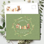 Postal Bosque encantado Gracias<br><div class="desc">Presentamos nuestro encantador diseño de ducha para bebés de animales de bosque, perfecto para celebrar la llegada de su pequeño. Este diseño rústico cuenta con adorables animales de bosque, que le dan un toque natural a su evento especial. Los colores cálidos y acogedores crean un ambiente acogedor, lo que crea...</div>