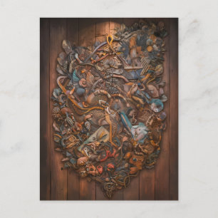 Postal Bosque Encantado Mural en Pared de Madera