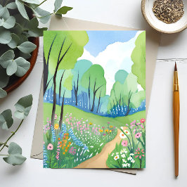 Postal Bosque Floral | Flores Silvestres Acuarela Natural
