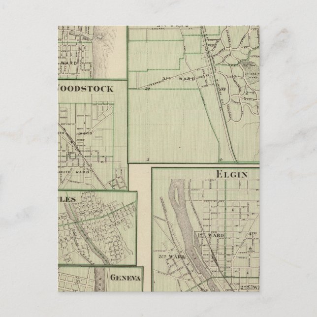 Postal Bosque Lake, Elgin, Waukegan, Woodstock (Anverso)