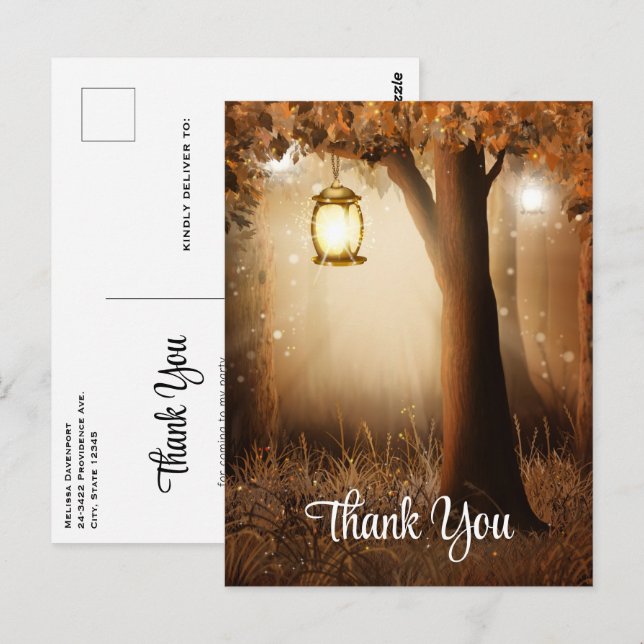 Postal Bosque mágico con luces de hadas gracias (Anverso / Reverso)