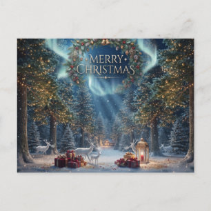 Postal Bosque Mágico de Navidad con Corona y Reno