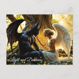 Postal Bosque místico del demonio del ángel blanco negro