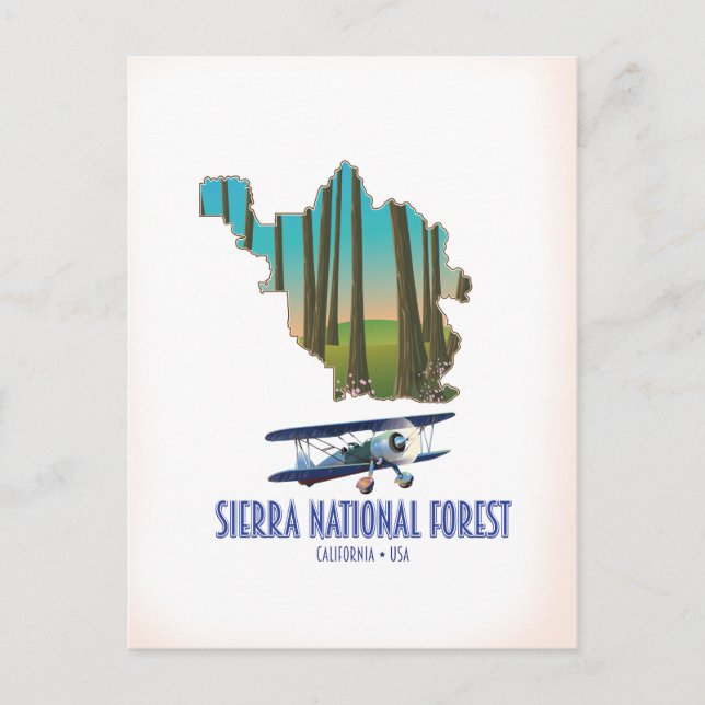 Postal Bosque nacional de Sierra California EE. UU. mapa (Anverso)