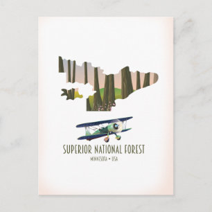 Postal Bosque nacional Superior Minnesota mapa vintage
