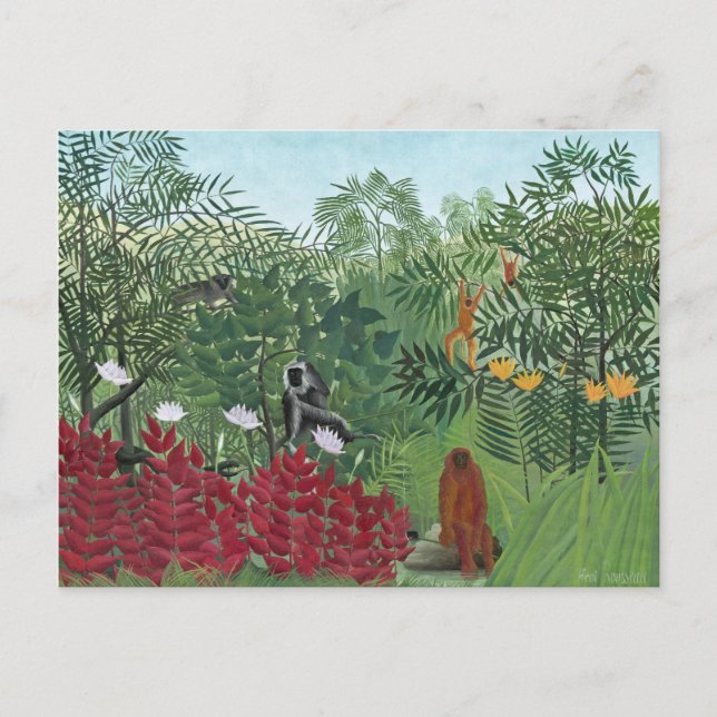 Postal Bosque tropical con monos, 1910 (aceite sobre lien (Anverso)
