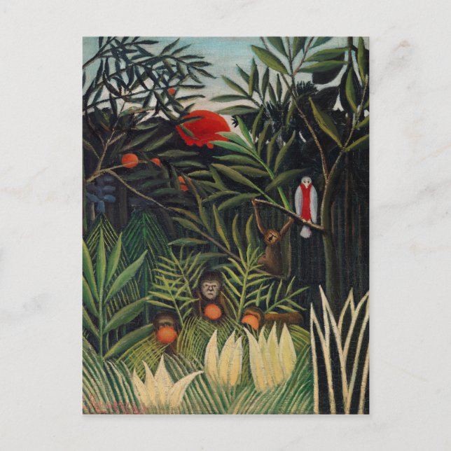 Postal Bosque tropical con monos por Henri Rousseau (Anverso)
