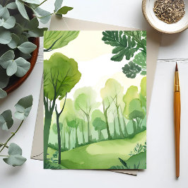 Postal Bosque Verde | Paisaje Acuarela Ligera