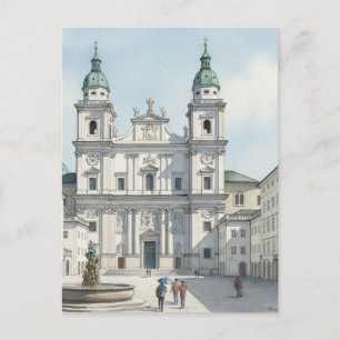 Postal Bosquejo de la Catedral y Plaza de Salzburgo