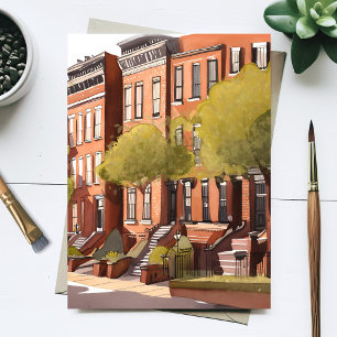 Postal Boston Brownstones   Beacon Street Acuarela