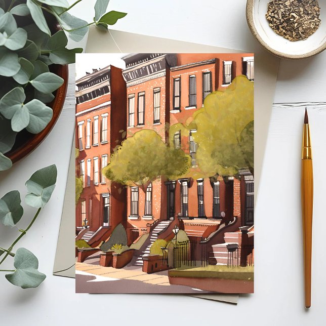 Postal Boston Brownstones | Beacon Street Acuarela (Subido por el creador)
