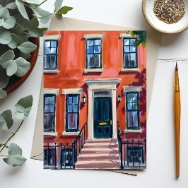 Postal Boston Brownstones Massachusetts Acuarela
