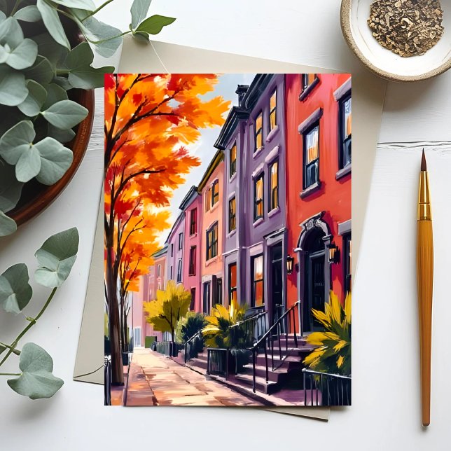 Postal Boston Brownstones Watercolor Massachusetts (Subido por el creador)