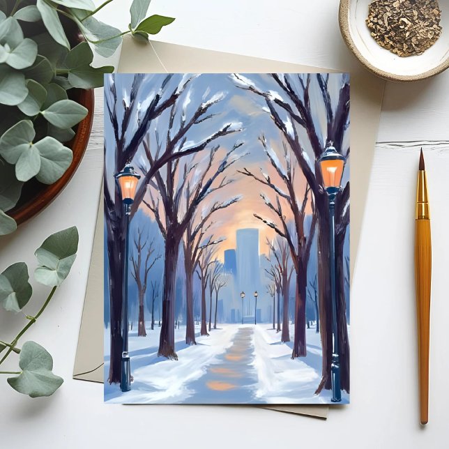 Postal Boston Common Winst Snowfall Watercolor (Subido por el creador)
