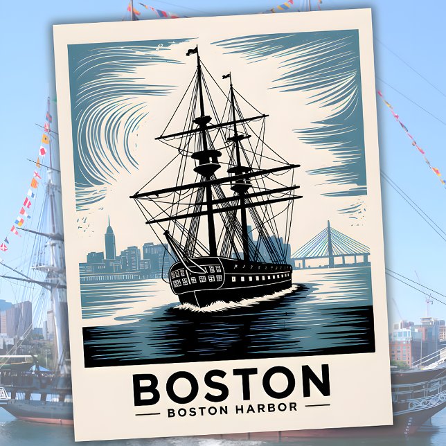 Postal Boston Harbour New England Retro Costero Náutico (Boston Harbor New England Retro Coastal Nautical Postcard)