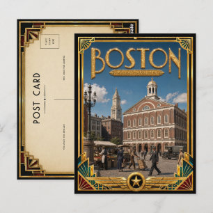 Postal Boston Massachusetts Arte Deco Antiguo Edad Dorada