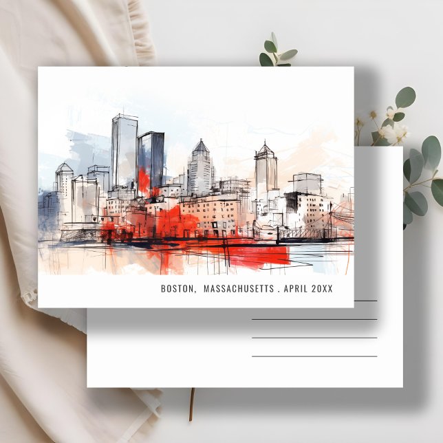 Postal Boston Massachusetts City Scape Watercolor Boda (Subido por el creador)