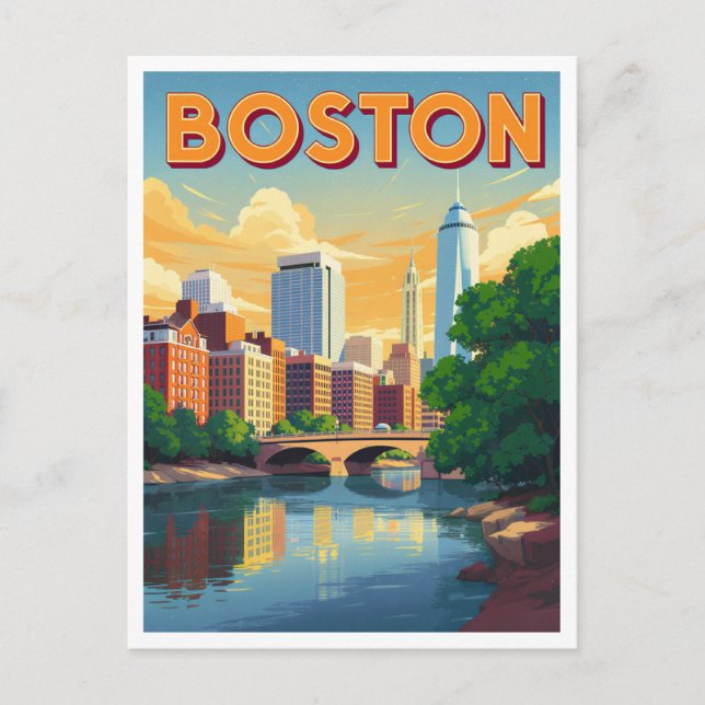 Postal Boston Massachusetts Cityscape Vintage Art (Anverso)