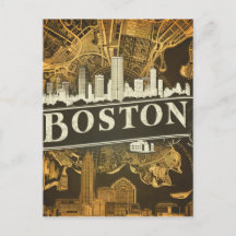 Boston, Massachusetts Ciudad Silueta Con Mapa