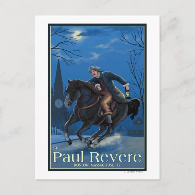 Postal Boston, Massachusetts, el viaje de Paul Revere (Anverso)