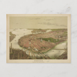 Postal Boston Massachusetts en 1877 Vista aérea desde el 
