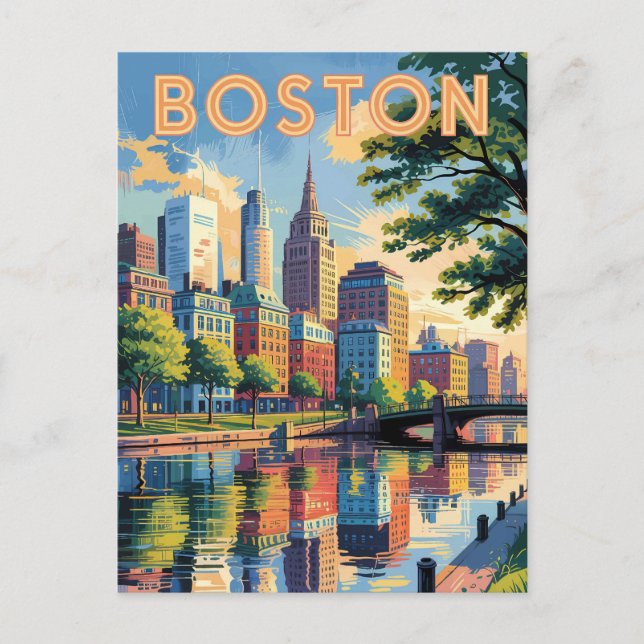 Postal Boston Massachusetts Skyline Travel Art Vintage (Anverso)