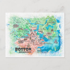 Postal Boston Massachusetts USA Mapa y carreteras ilustra