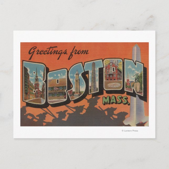 Postal Boston, MassachusettsGrandes escenas de letras (Anverso)