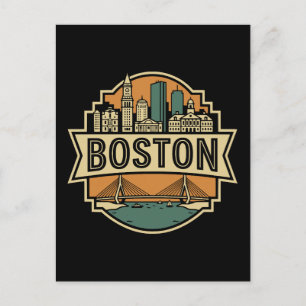 Postal Boston Skyline Vintage Massachusetts