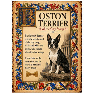Postal Boston Terrier, Arte de Bestiario Medieval