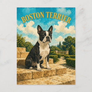 Postal Boston Terrier, Arte de Perro Acuarela Vintage