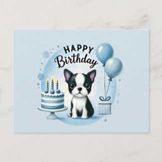 Postal Boston Terrier Birthday Postc– Cute Dog Greeting C