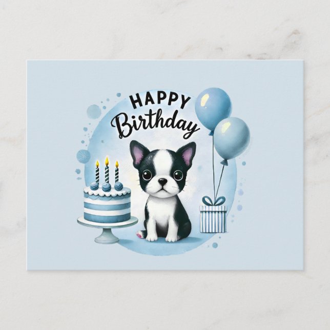 Postal Boston Terrier Birthday Postc– Cute Dog Greeting C (Anverso)