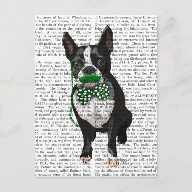Postal Boston Terrier Con Mustache Verde Y Delicioso (Anverso)
