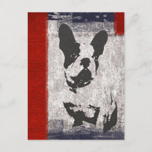 Postal Boston Terrier en blanco y negro con borde rojo