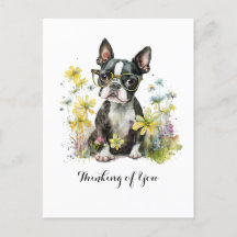 Boston terrier Glasses Floral Thinking de ti