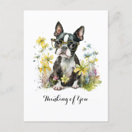 Postal Boston terrier Glasses Floral Thinking de ti