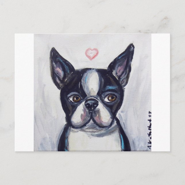 Postal Boston Terrier Love heart (Anverso)