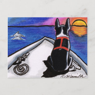 Postal Boston Terrier Nautical Boat Sunset Off Leash Art™