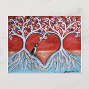 Postal Boston Terrier Tree of Life Love Hearts