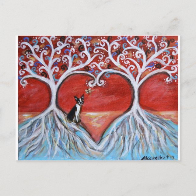 Postal Boston Terrier Tree of Life Love Hearts (Anverso)