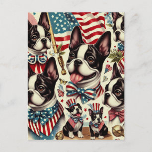 Postal Boston Terrier Vintage Seamless Ilustracion