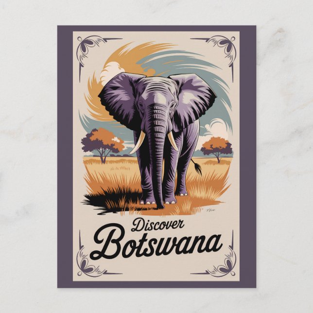Postal Bostwana Elephant Ilustracion Viaje de arte (Anverso)
