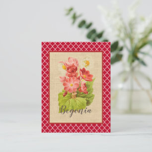Postal Botánica y cuatrefoil de la Begonia Roja
