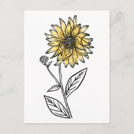 Postal Botanical watercolor aesthetic line art sunflower 